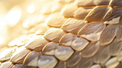 Poster - Close-up of reptile scales with golden sheen and detailed texture, backlit for enhanced visual effect, Copy Space available.