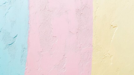 Poster - Pastel colored textured wall with blue, pink, and yellow sections suitable for background use with copy space available.