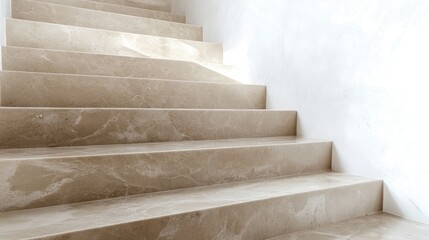 Poster - Marble staircase steps with beige tones and subtle lighting on a smooth surface featuring ample copy space.