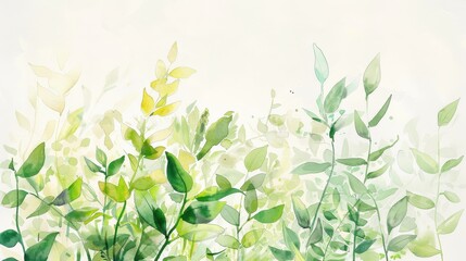 Wall Mural - Beautiful watercolor spring plants in soft natural lighting.