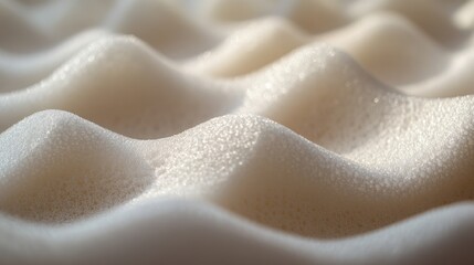 Poster - Close-up of textured foam surface showing soft undulating waves with a glossy sheen and fine bubbles Copy Space