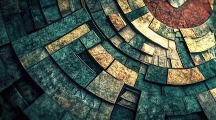 Poster - Abstract textured background with circular pattern of geometric stone tiles in varied colors and shades. Copy Space available.