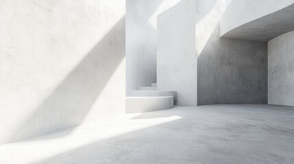 Poster - minimalist interior space with abstract architectural elements and natural light creating shadows on