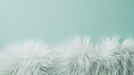 Poster - Fluffy white faux fur texture with soft mint green background and ample copy space for text placement