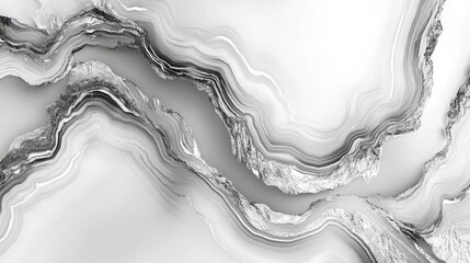 Poster - Black and White Abstract Marble Texture with Fluid Lines and Copy Space for Text