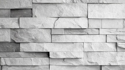 Poster - Textured gray stone wall background with various rectangular stones arranged in a stacked pattern suitable for architectural or interior design use Copy Space