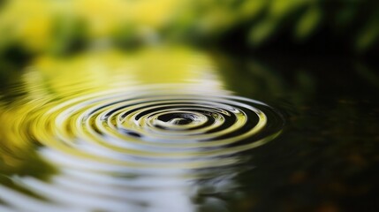 Aufkleber - Close up view of tranquil water surface showing gentle ripples and soft reflections of green foliage in serene outdoor setting suitable for text overlay