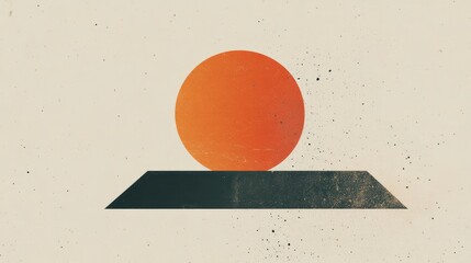 Poster - Abstract minimalist digital illustration of a geometric sun on a flat surface with textured background and copy space