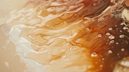 Poster - Abstract close-up of liquid textures with brown and beige tones and bubbles on a smooth surface Copy Space