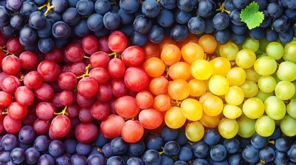 Wall Mural - Colorful Variety of Fresh Grapes Displayed in a Rainbow Spectrum