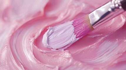 Aufkleber - Close-up of pink paint with brush, abstract artistic texture, Copy Space available for design use