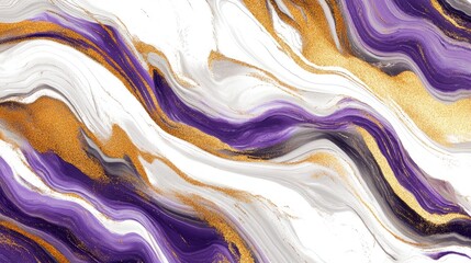 Fototapete - Purple and Gold Abstract Wave Pattern with Fluid Texture on White Background Copy Space