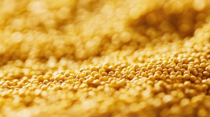 Aufkleber - Close-up composition of vibrant golden mustard seeds textured in soft focus with an airy blurred background, featuring ample empty space for text.