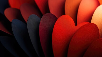 Poster - Red Heart Shapes in Various Shades of Crimson and Burgundy Arranged in Texture with Dark Background and Empty Space for Custom Text