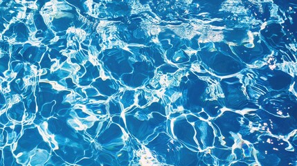 Poster - Clear blue water surface with sunlight reflections creating abstract patterns Copy Space