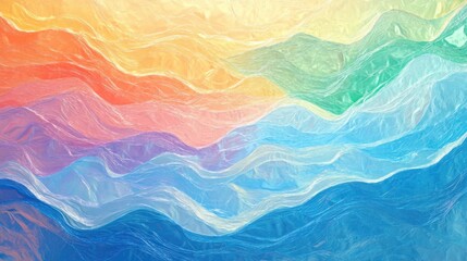 Poster - Colorful abstract waves design with soft textures and gradients in a spectrum of hues including orange, pink, green, and blue Copy Space