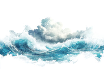Wall Mural - illustration of an ocean wave with a cloud in the center. on a white background