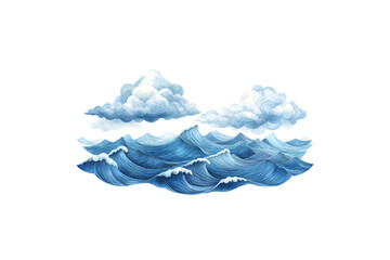 Wall Mural - illustration of an ocean wave with a cloud in the center. on a white background