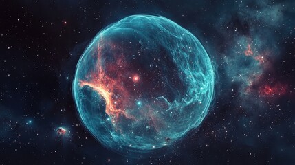 Wall Mural - Cosmic nebula in space with vibrant colors and ethereal glow surrounded by stars and galaxies Copy Space