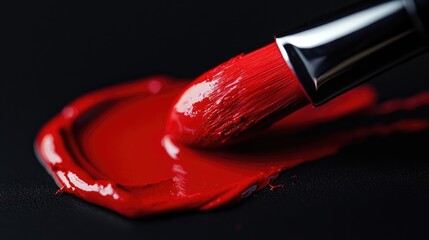 Poster - Red paint on a black surface with a paintbrush dipped in paint and area for text placement Copy Space