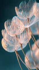 Aufkleber - Silken dandelion seeds sway gently in the breeze, illuminated by soft morning light. Each seed reflects delicate patterns, showcasing the simplicity and grace of nature's design