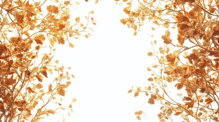 Poster - Golden Autumn Leaves Framing White Background with Tree Branches in a Soft Natural Palette Perfect for Text Placement and Design Elements