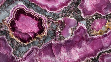 Poster - Pink and white banded agate stone texture with natural patterns and formations suitable for backgrounds and design Copy Space