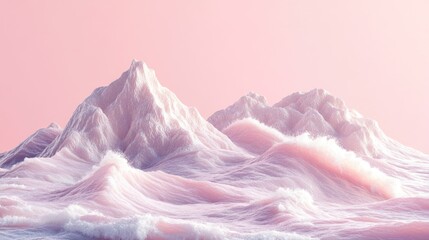 Poster - Digital illustration of soft pink mountainous landscape with flowing waves against a pastel background featuring ample copy space.