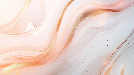 Poster - Abstract artistic background with flowing pink and white waves and subtle gold accents ideal for design projects with copy space.