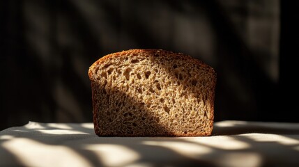 Poster - Whole Wheat Bread Slice with Soft Shadow on Light Surface and Empty Text Area
