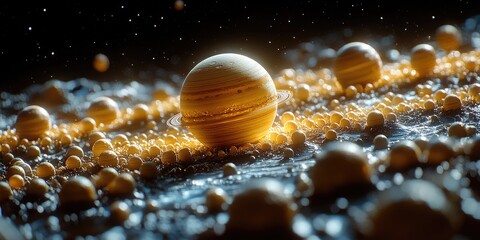 Poster - a group of spheres stacked on top of each other in various sizes and shapes