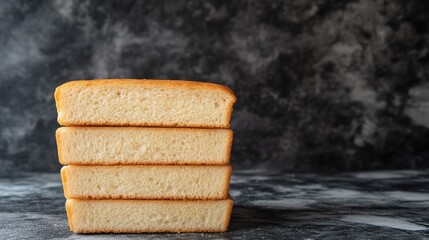 Aufkleber - Close up of Stack of Freshly Baked Golden Bread Loaves on Dark Marble Kitchen Counter with Empty Space for Text and Subtle Gray Background