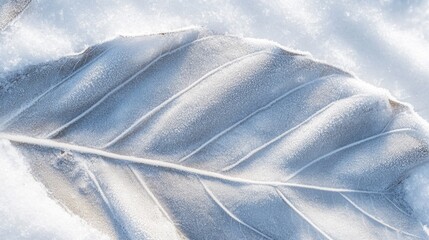 Poster - Frosted leaf on snow background with fine details and texture Copy Space for design use