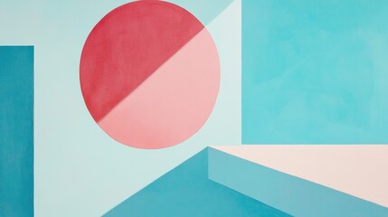 Poster - Abstract geometric composition featuring pastel colors and shapes with ample copy space for text placement