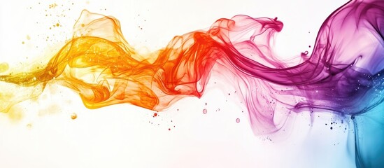 Poster - Colorful Abstract Swirl of Smoke in Red Orange Yellow and Purple on White Background with Empty Copy Space for Digital Technology and Media Art
