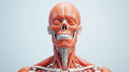 Poster - A detailed anatomical model showcasing the human skull and muscular structure, highlighting the intricacies of human anatomy.
