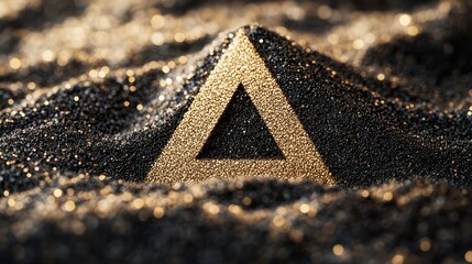 Aufkleber - Macro close-up of golden sand grains with a textured black background featuring an AI generated logo and ample empty space for text overlay.