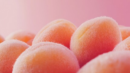 Aufkleber - Close-up shot of soft fuzzy orange peaches arranged on a smooth gradient pink background with blank copy space for text overlay.
