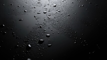 Aufkleber - Close up of realistic water droplets on a dark reflective surface with textured patterns and empty space for text composition