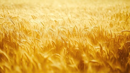Poster - Golden Corn Ears in Ripe Wheat Field Bathed in Warm Sunlight with Ample Copy Space for Text and Soft Focus Background