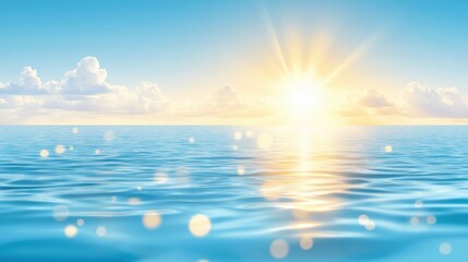 Wall Mural - Calm Ocean Sunset with Rays of Light and Soft Cloud Reflections