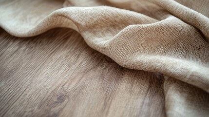 Aufkleber - Close up of light wood texture with beige textile background creating empty space for copy, captured with soft natural lighting.