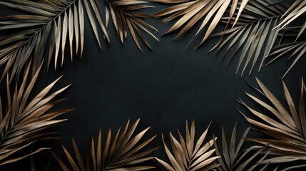 Poster - Brown palm leaves arranged on a dark background with ample copy space for text placement