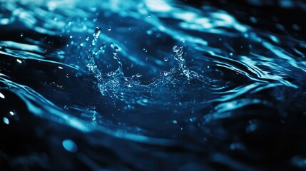 Poster - Blue water splash with ripples in dark background and copy space for text inclusion