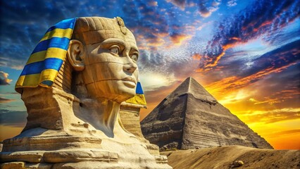 Majestic Sphinx of Giza in Ukrainian Colors: A Symbol of Hope and Resilience