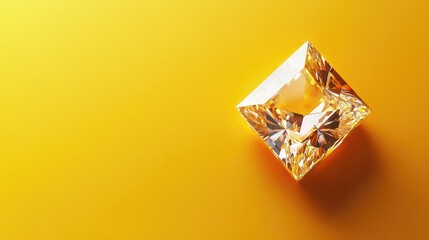 Aufkleber - Close-up view of a brilliant square diamond exhibiting sparkle and clarity on a vibrant yellow background with ample negative space for text placement