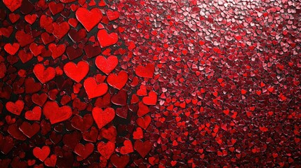 Aufkleber - Close Up View of Vibrant Red Heart Shapes in Various Shades on a Dark Background with Ample Copy Space for Text Decoration and Design