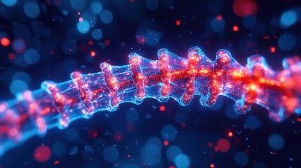 Poster - A vibrant, abstract depiction of a spine with glowing segments, set against a colorful, blurred background.