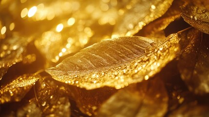 Poster - Golden Autumn Leaves Illuminated by Warm Sunlight in a Soft Focus Background with Copy Space for Text in a Nature-Inspired Setting