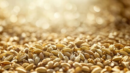 Aufkleber - Golden cardamom seeds in soft focus on textured background with warm sunlight glow and ample copy space for culinary or wellness design purposes